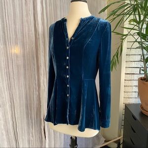 Breanna Blouse - Velvet Peplum Button Down